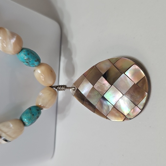 Unique Turquoise and Tan Beaded Necklace and Bracelet Set - Picture 8 of 15